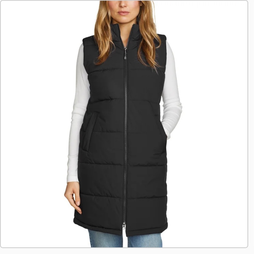 Eddie Bauer Women's Long Hooded Puffer Vest - Black